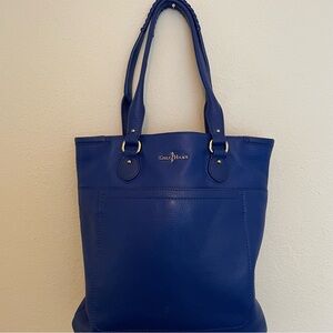 Cole Haan Pebbled Leather Shoulder Bag Royal Blue Shop Tote EUC
